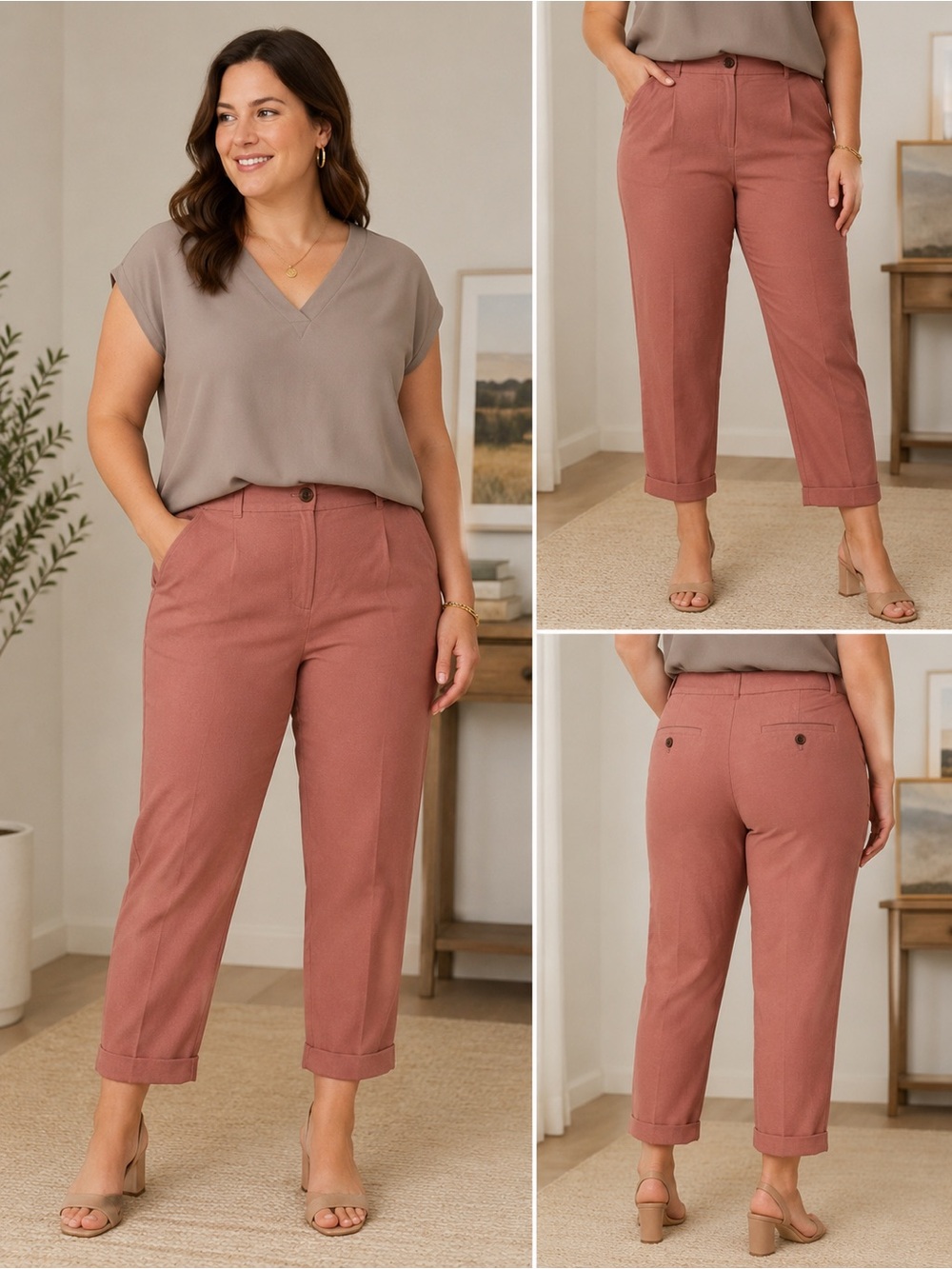 LOFT Cropped High-Rise Pants in Rosewood
